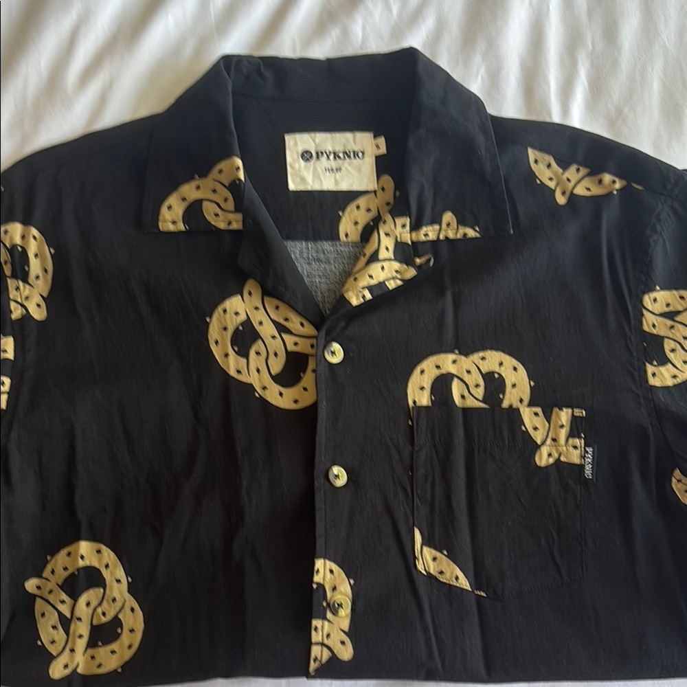 Pretzel Print Short Sleeve Button Up